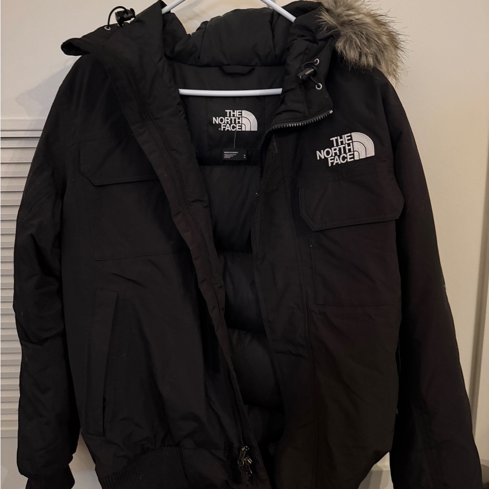The North Face Men's Black Puffer Jacket with Fur Trim